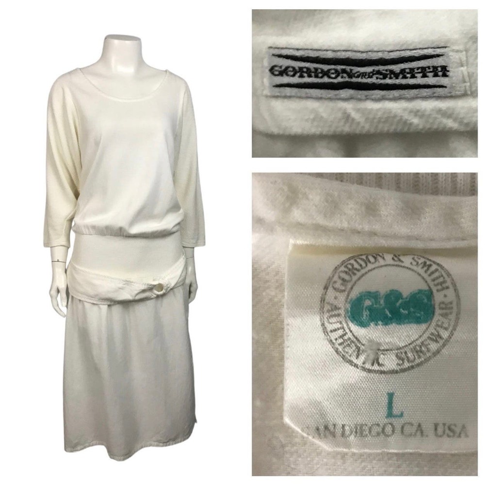 1980s G&S Skate White Cotton Sweater Dress Surf Beach Cover / Women’s Large *